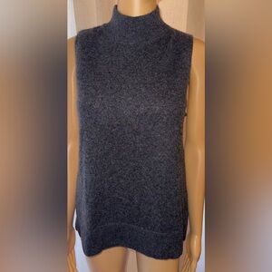Halston 100% Cashmere mock turtleneck sweater vest. Sz. M charcoal gray/black